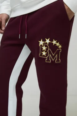 Sale boohooMAN BM Varsity Applique Gusset Jogger burgundy