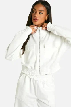 Cheap boohoo Bomber Loopback Tracksuit cream