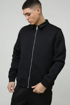 New boohooMAN Bonded Scuba Harrington Jacket black