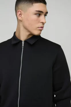 New boohooMAN Bonded Scuba Harrington Jacket black