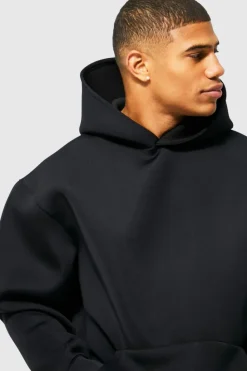 Shop boohooMAN Bonded Scuba Oversized Hoodie black
