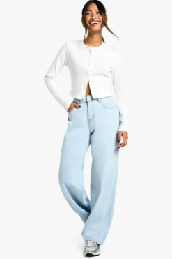 Hot boohoo Basics Baggy Boyfriend Jeans bleached blue