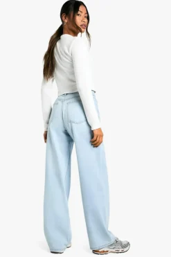 Hot boohoo Basics Baggy Boyfriend Jeans bleached blue
