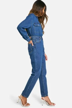 Flash Sale boohoo Basics High Waisted Slim Fit Jeans washed indigo