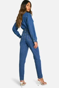 Flash Sale boohoo Basics High Waisted Slim Fit Jeans washed indigo