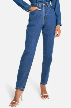 Flash Sale boohoo Basics High Waisted Slim Fit Jeans washed indigo