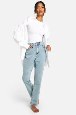 Best Sale boohoo Basics High Waisted Slim Fit Jeans light blue