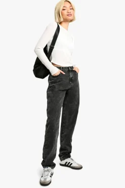 New boohoo Basics High Waisted Straight Leg Jeans washed black