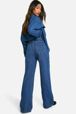Hot boohoo Basics High Waisted Wide Leg Jeans mid blue
