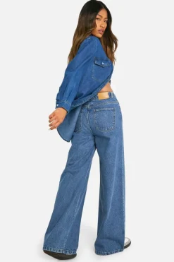 Outlet boohoo Basics 30 Inch Leg High Waisted Wide Leg Jeans in vintage blue