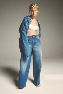 Best boohoo Basics 32 Inch Leg High Waisted Super Wide Leg Jeans mid blue
