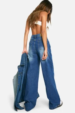 Best boohoo Basics 32 Inch Leg High Waisted Super Wide Leg Jeans mid blue