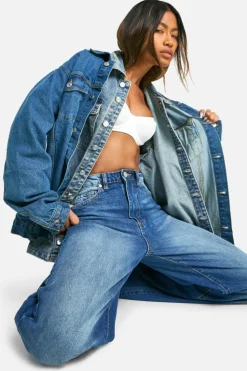 Best boohoo Basics 32 Inch Leg High Waisted Super Wide Leg Jeans mid blue