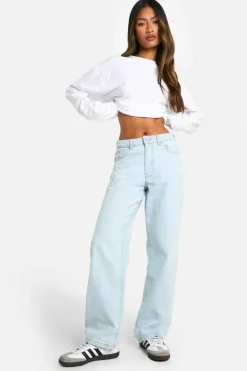 Fashion boohoo Basics 32 Inch Leg High Waisted Boyfriend Jeans bleached blue