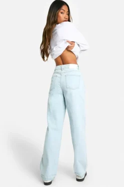 Fashion boohoo Basics 32 Inch Leg High Waisted Boyfriend Jeans bleached blue