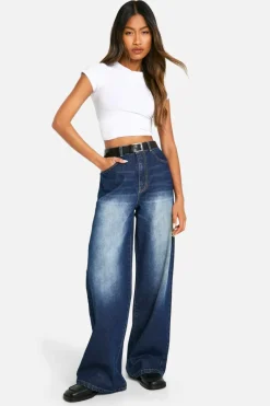 Best boohoo Basics 30 Inch Leg High Waisted Wide Leg Jeans washed indigo