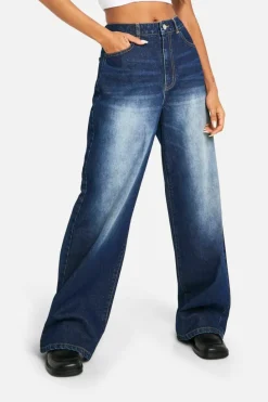Best boohoo Basics 30 Inch Leg High Waisted Wide Leg Jeans washed indigo