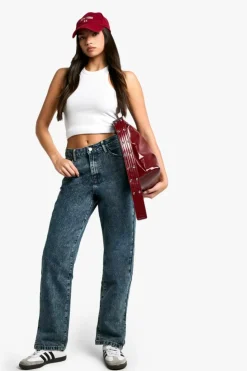 Store boohoo Basics Split Hem Straight Leg Jeans vintage wash