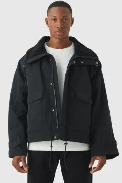 Cheap boohooMAN Borg Collar Parka In black