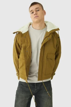Online boohooMAN Borg Collar Parka In khaki