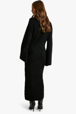 Fashion boohoo Borg Flare Sleeve Knitted Maxi Dress black