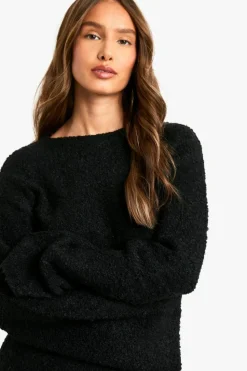 Fashion boohoo Borg Flare Sleeve Knitted Maxi Dress black