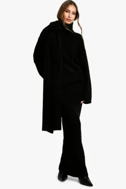Flash Sale boohoo Borg Knit Oversized Jumper, Maxi Skirt And Scarf Three Piece Set black