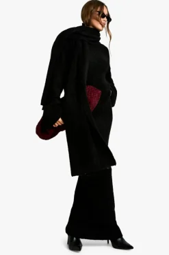 Flash Sale boohoo Borg Knit Oversized Jumper, Maxi Skirt And Scarf Three Piece Set black