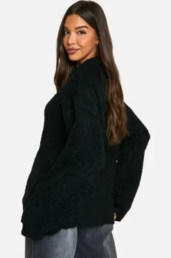 Best boohoo Borg Knitted Oversized Bomber Jacket black