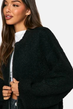 Best boohoo Borg Knitted Oversized Bomber Jacket black
