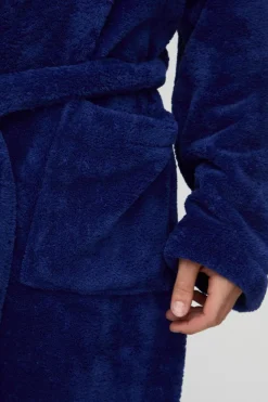Sale boohooMAN Borg Lined Hooded Dressing Gown navy
