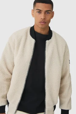 Hot boohooMAN Borg Ma1 Bomber Jacket In ecru