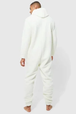 Cheap boohooMAN Borg Onesie ecru