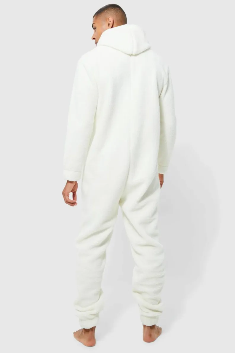 Cheap boohooMAN Borg Onesie ecru