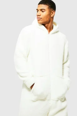 Cheap boohooMAN Borg Onesie ecru