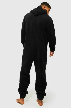 Flash Sale boohooMAN Borg Onesie black