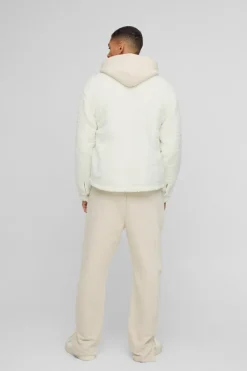Discount boohooMAN Borg Overshirt in ecru