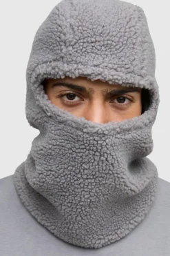 Shop boohooMAN Borg Ski Hood grey