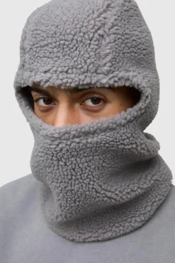 Shop boohooMAN Borg Ski Hood grey
