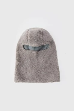 Shop boohooMAN Borg Ski Hood grey