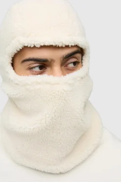 New boohooMAN Borg Ski Hood ecru