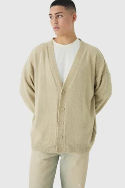 Best Sale boohooMAN Boucle Knit Drop Shoulder Cardigan stone