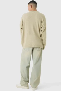 Best Sale boohooMAN Boucle Knit Drop Shoulder Cardigan stone