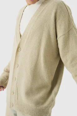 Best Sale boohooMAN Boucle Knit Drop Shoulder Cardigan stone
