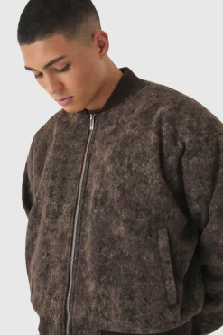 Shop boohooMAN Boxy Acid Wash Bomber Jacket black