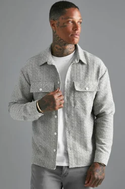 Online boohooMAN Boxy Boucle Heavyweight Overshirt khaki