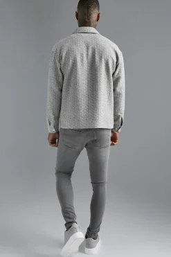 Online boohooMAN Boxy Boucle Heavyweight Overshirt khaki