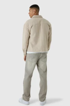 Store boohooMAN Boxy Boucle Heavyweight Overshirt light beige