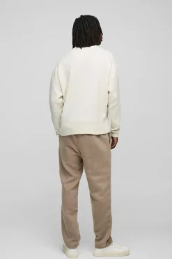 Hot boohooMAN Boxy Boucle Knit Extended Neck Jumper ecru