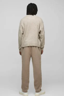 Clearance boohooMAN Boxy Boucle Knit Extended Neck Jumper stone